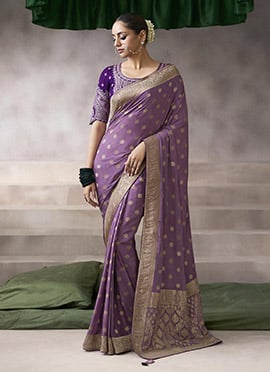 Lavender Silk Zari Embroidered Sequins Jacquard Saree