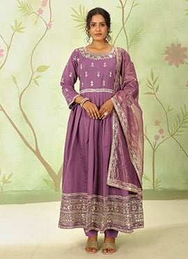 Lavender Silk Zari Sequins Anarkali Suit Festive Wear