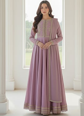 Lavender Silk Zari Sequins Anarkali Suit