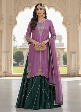 Lavender Silk Zari Sequins Palazzo Suit
