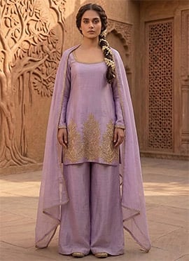 Lavender Silk Zari Sequins Palazzo Suit