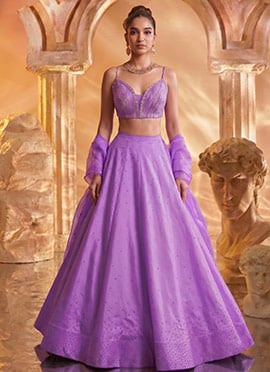 Lavender Silk Zari Sequins With Stone Work Lehenga Wedding Wear