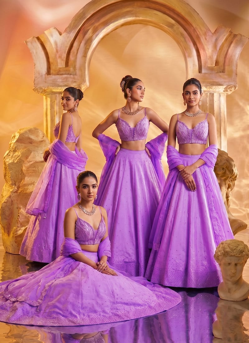 Lavender Silk Zari Sequins With Stone Work Lehenga Wedding Wear