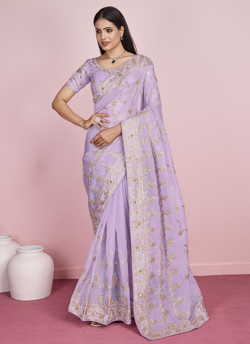 Lavender Dreamy Glow Embroidered Saree