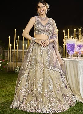 Lavender Tissue Embroidered Sequins Lehenga