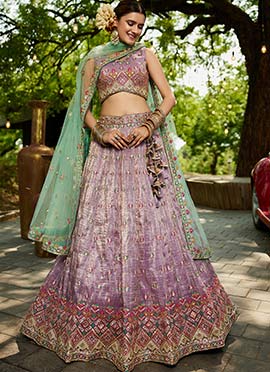 Lavender Tissue Embroidered Sequins Lehenga Wedding Wear