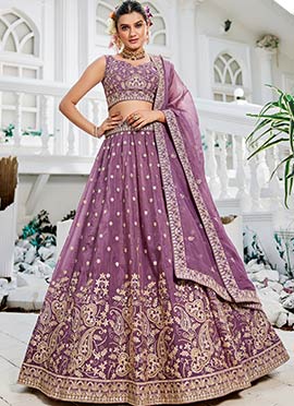 Lavender Tissue Sequins Embroidered Zari Lehenga Set Wedding Wear