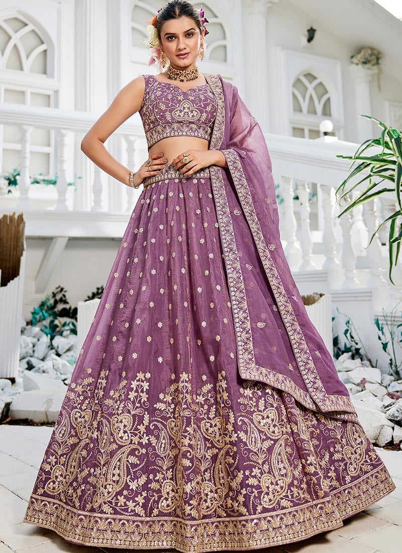 Lavender Tissue Sequins Embroidered Zari Lehenga Set