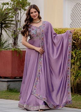 Lavender Vichitra Silk Heavy Embroidered Anarkali