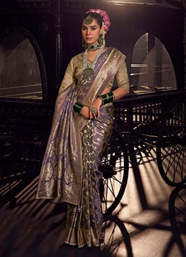 Lavender Viscose Crepe Zari Hand Embroidered Sequins With Beads Work Saree