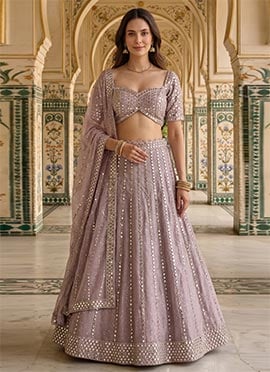 Lavender Viscose Georgette Foil Mirror Lehenga