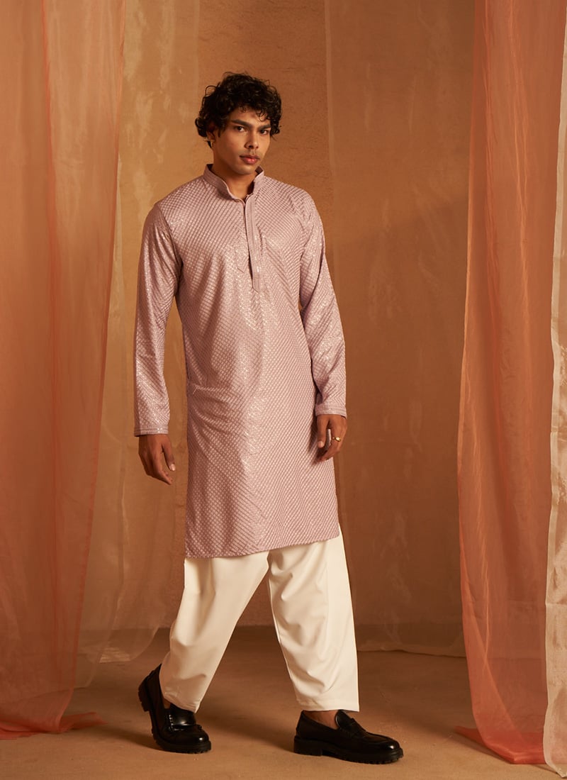 Lavender Viscose Sequins Kurta Pyjama Festive Wear