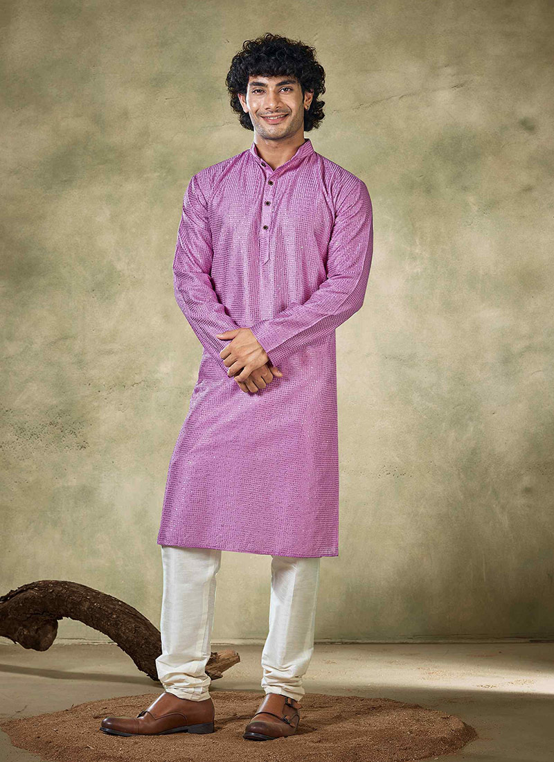 Lavender Viscose Sequins Kurta Pyjama Festive Wear