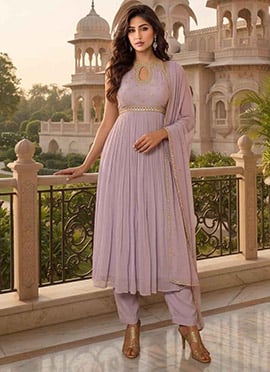 Lavender Zari Sequins Georgette Anarkali Suit