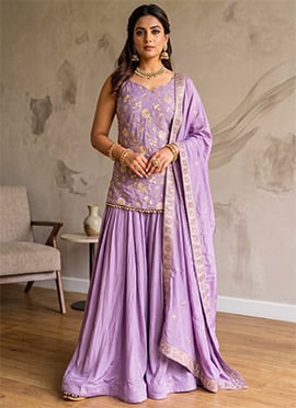 Lavender Zari Silk Palazzo Suit