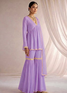 LavenderBeads Sequins Georgette Sharara Suit