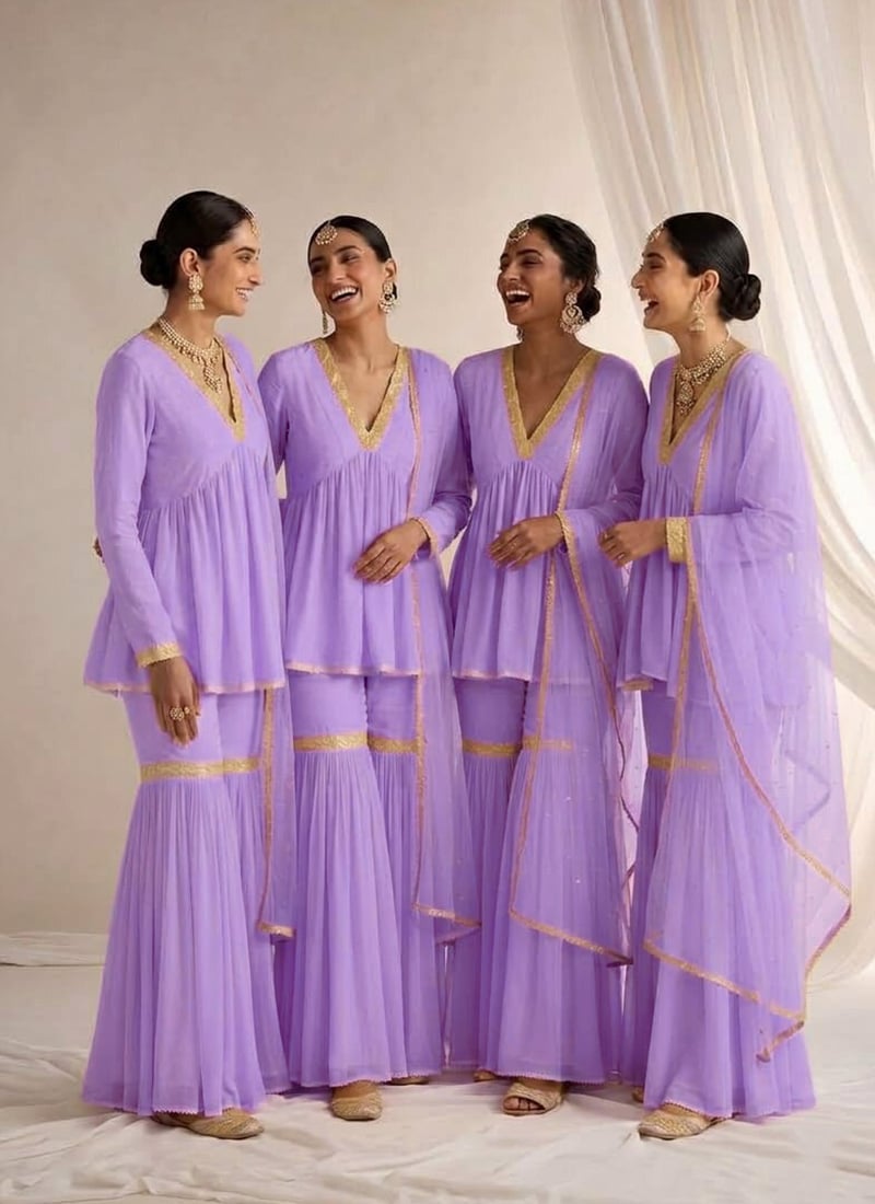 LavenderBeads Sequins Georgette Sharara Suit Festive Wear