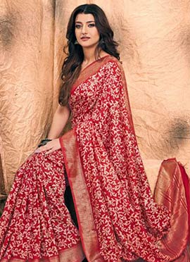 Lavish Red Chanderi Silk Batik Print Saree