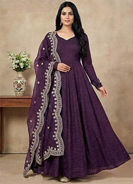 Lavish Wine Fendy Silk Embroidered Sequins Anarkali Suit