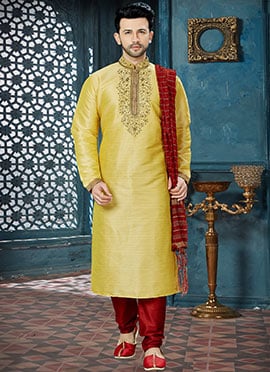 Lemon Yellow Embroidered Kurta Pyjama