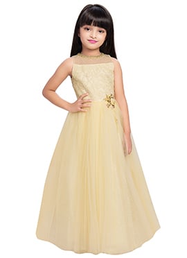 Lemon Yellow Net N Satin Shimmer Gown