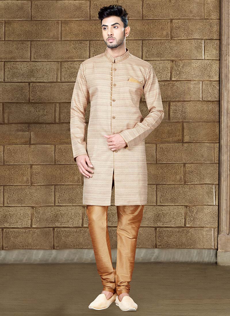 Light Beige Art Silk Indowestern Sherwani