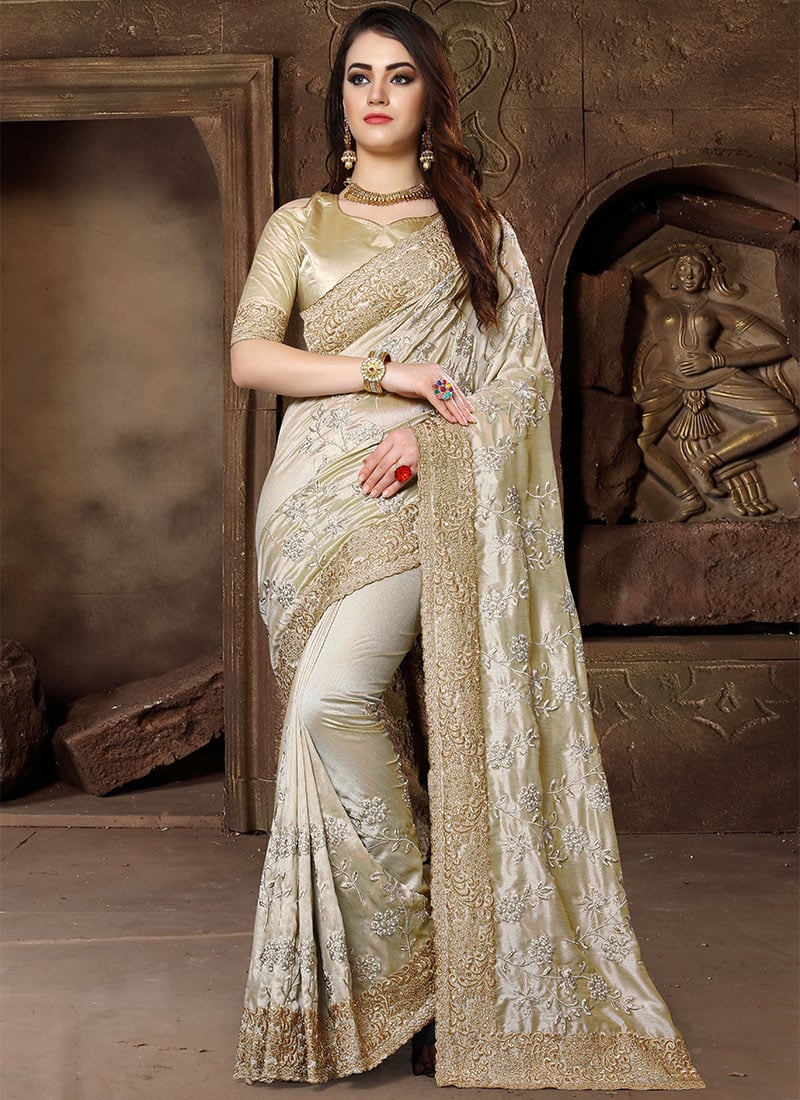 Light Beige Embroidered Saree