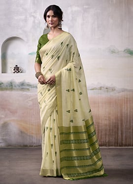 Light Beige Modal Cotton Woven Zari Saree