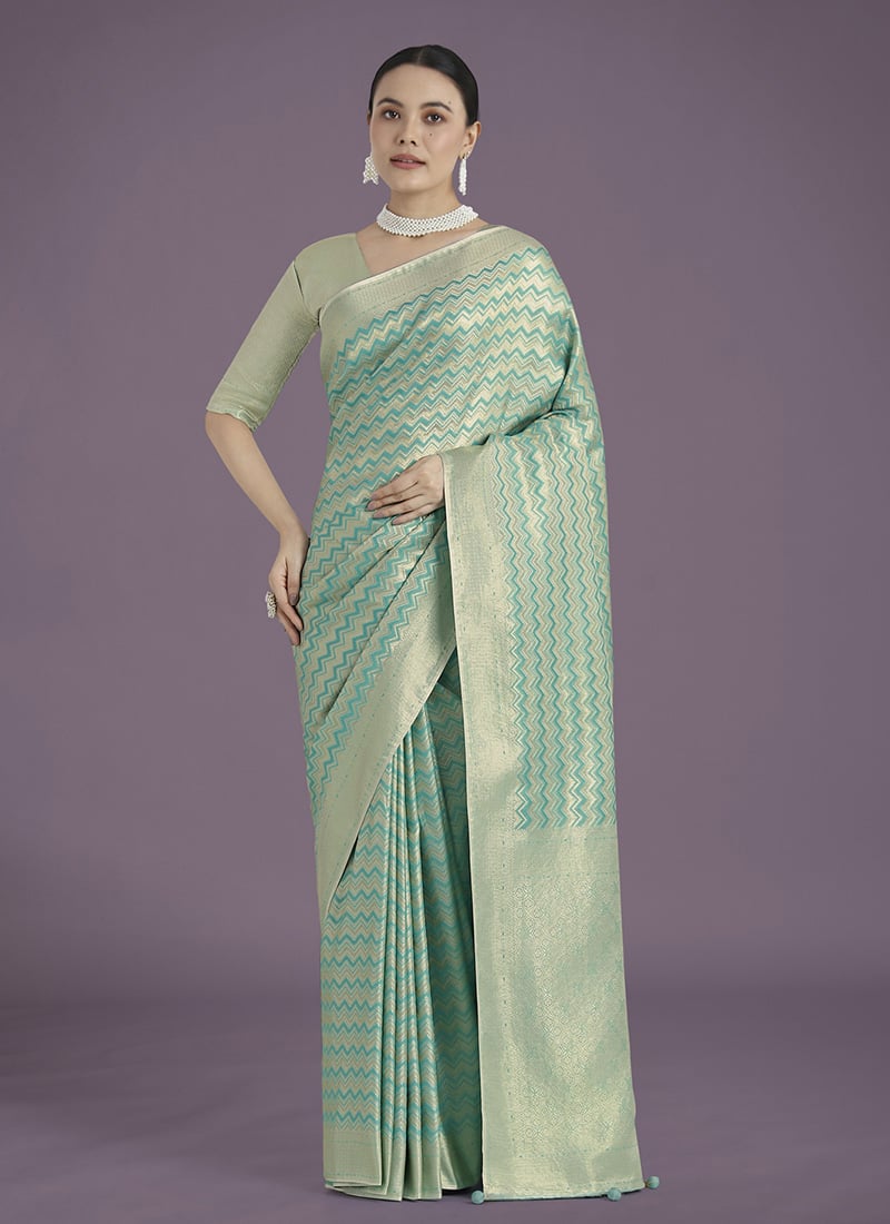Light Blue Banarasi Silk Zari Woven Saree Festive Wear