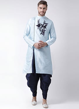 Light Blue Dupion Embroidered Dhoti Style Indowestern Sherwani