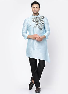 Light Blue Dupion Embroidered Kurta Pyjama