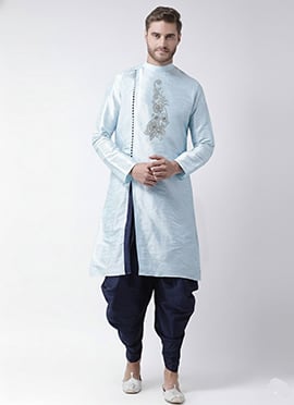 Light Blue Dupion Silk Embroidered Kurta Pyjama