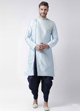 Light Blue Dupion Silk Embroidered Kurta Pyjama