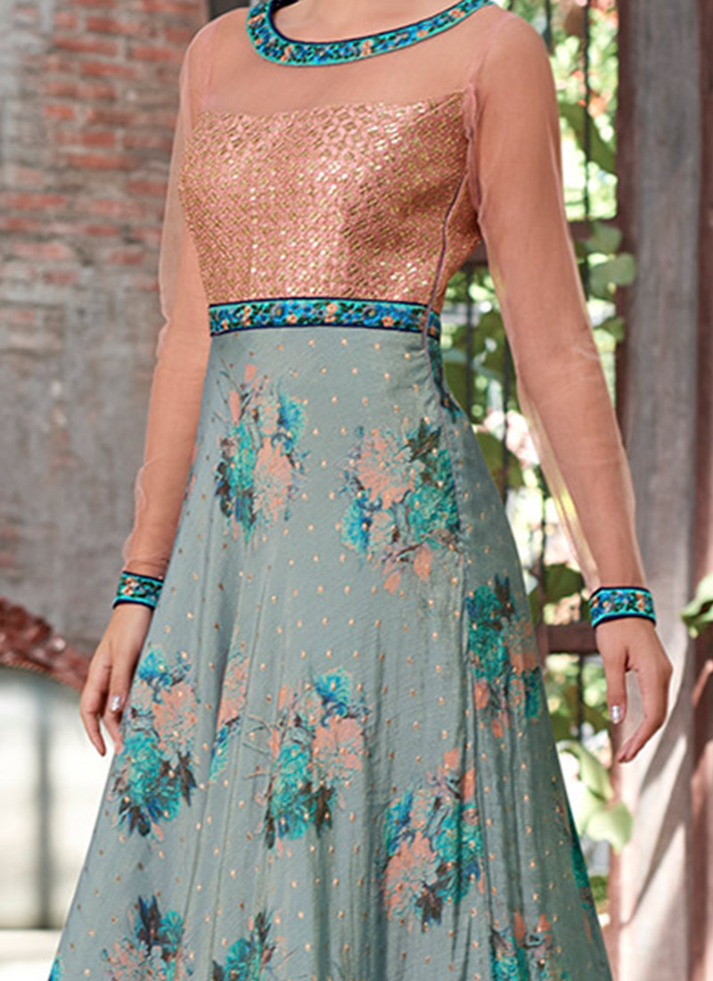 Buy Light Blue Embroidered Anarkali Gown, Embroidered , Printed