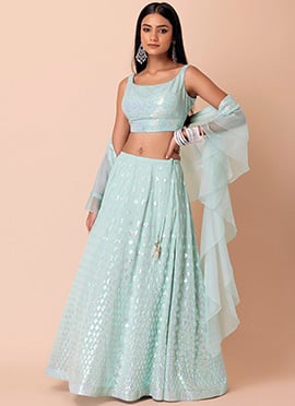Light Blue Faux Georgette Embroidered Sequins Lehenga
