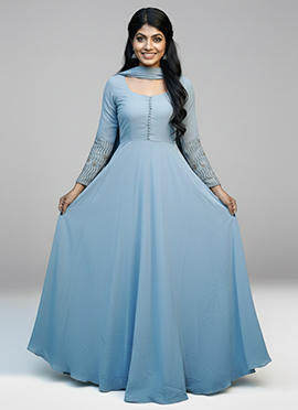 Light Blue Georgette Sequins Hand Embroidery Anarkali Suit