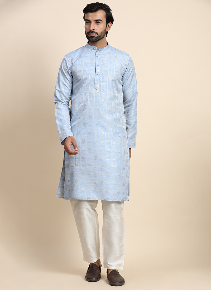Light Blue Jacquard Kurta