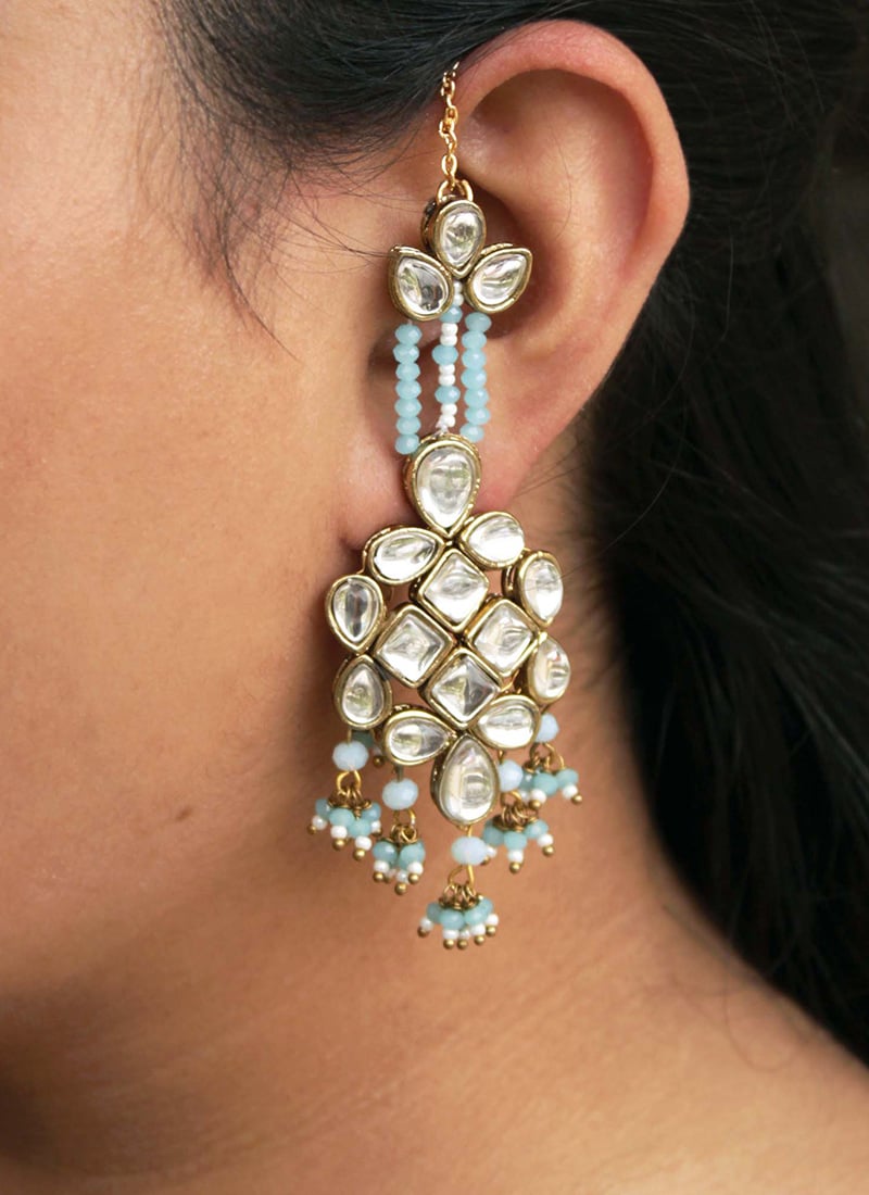 Light Blue Kundan And Beads Danglers After Six Wear