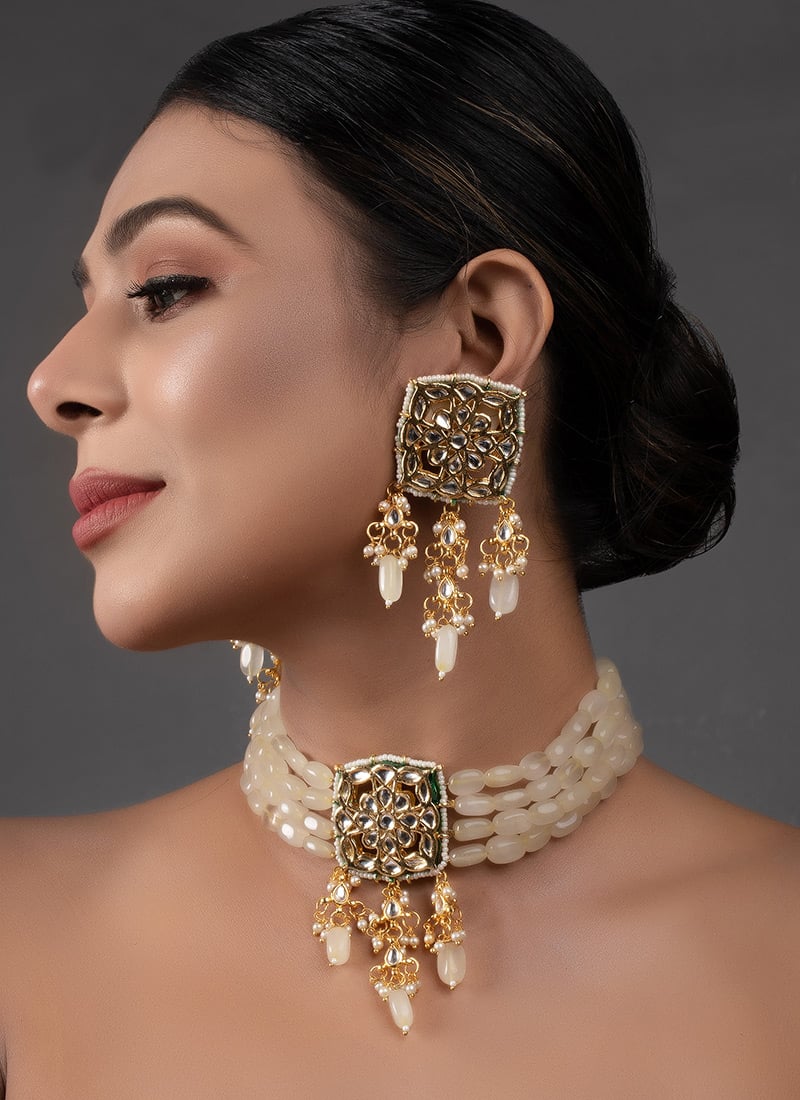 Light Blue Kundan Meenakari And Bead Work Two Side Wearable Choker After Six Wear