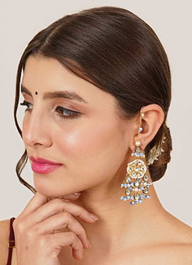 Light Blue Kundan With Moti And Beads Danglers