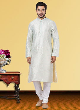 Light Blue Linen Silk Zari Work Kurta Pyjama