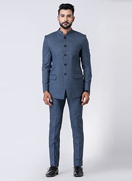 Light Blue Polyester Bandhgala Suits