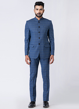 Blue Polyester Bandhgala Suits