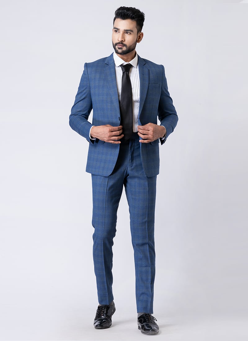 Light Blue Polyester Tuxedo Suit Wedding Wear