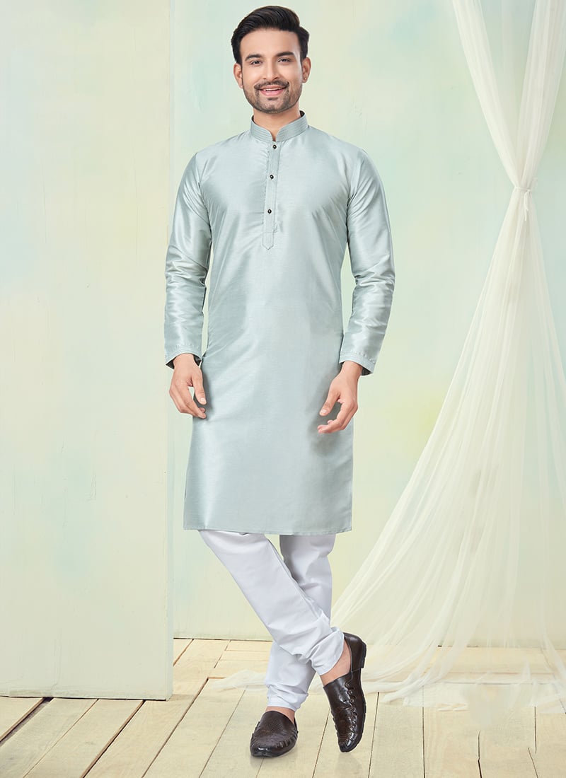 Light Blue Silk Kurta Pyjama Festive Wear