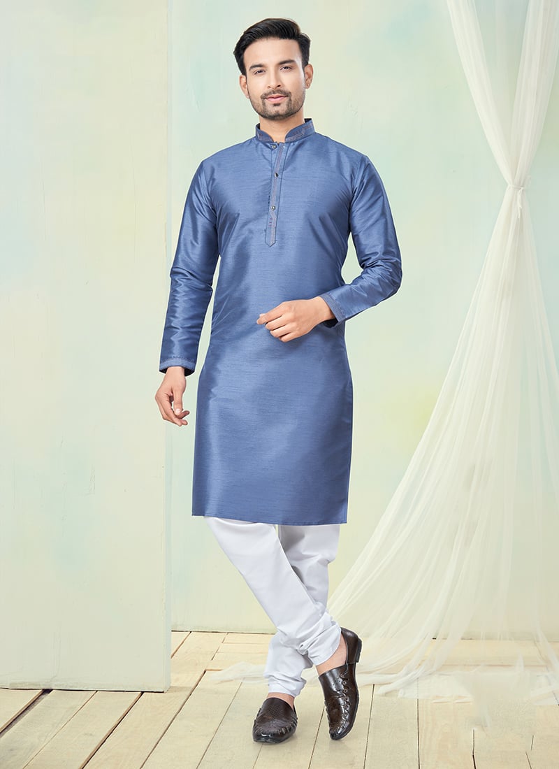 Light Blue Silk Kurta Pyjama Festive Wear