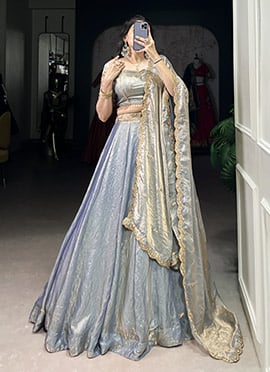 Light Blue Silk Sequins Embroidered Lehenga Wedding Wear
