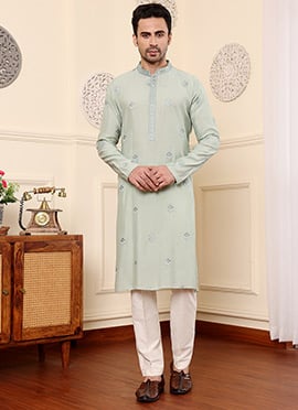 Light Blue Viscose Silk Embroidered Kurta Pyjama