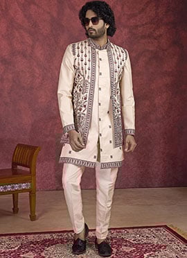 Light Brown Banarasi Silk Embroidered Thread Bandi Set