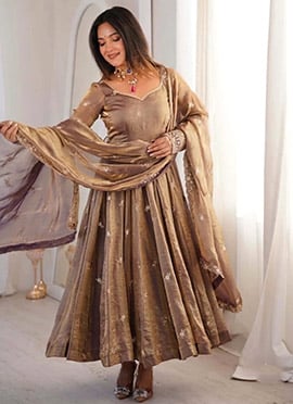 Light Brown Satin Embroidered Anarkali Suit